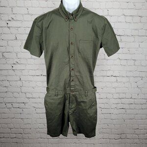 NWD Romperjack Green Short Sleeve Button Up Collared Shirt Romper Large L